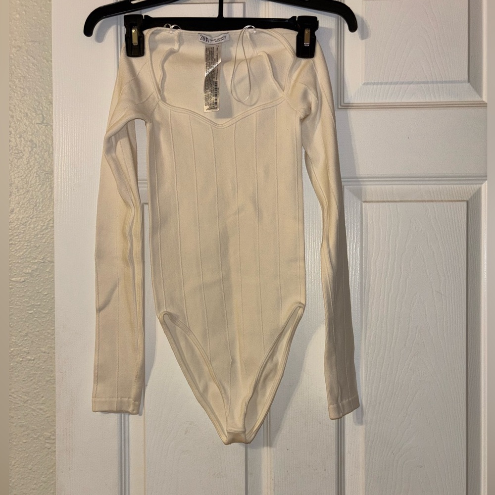 Zara Cream Bodysuit Long Sleeve Top